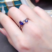 s925银女戒指银空托简单时尚可镶碧玺红宝石戒指，椭圆形3*4+4*6mm
