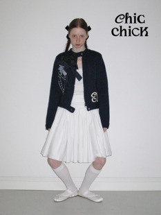 chicchick时髦小鸡vol18蝴蝶结标本装饰藏蓝，羊毛拉链毛衣开衫外套