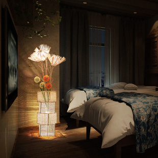 新中式纯手工编织插花瓶客厅沙发床头店铺装饰艺术摆件遥控落地灯