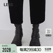 LESS秋季羊皮革女式鞋子优雅圆头中跟低筒靴3N9M11960