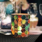 欧式多彩六边杯形d7.5*8.5cm马赛克玻璃，烛台现代家居烛光晚餐装饰