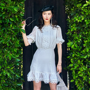 VIMI原创设计师品牌女白色连衣裙夏季小个子可穿短裙收腰显瘦