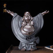 中式陶瓷弥勒佛像摆件大肚长天，大笑佛风水，招财客厅工艺品家用供奉