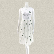 新!森系列，吉gina白色绣花网纱淑女，无袖两件套连衣裙2f1d689