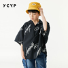 YCYP童装日系帅气印花男童短袖衬衫夏季儿童上衣宽松纯棉衬衣