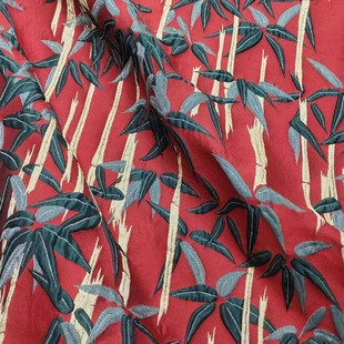 复古浮雕暗红竹叶重工色织织锦提花布 中式马甲外套面料一米