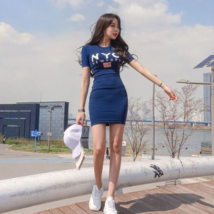 韩版短袖连衣裙女装上衣夏季气质显瘦2024紧身性感包臀短裙子