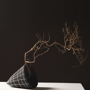 简约现代轻奢样板间饰品黑白格子陶瓷花器艺术花瓶客厅桌面摆件