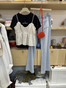 十三行夏季韩版修身两件套套装，字母印花短袖t恤+花边吊带上衣