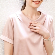 真丝短袖t恤女装夏季2023娃娃，领衬衫宽松法式桑蚕丝半袖上衣