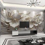 墙纸定制3d立体浮雕，法式花卉电视背景墙壁纸客厅，壁布卧室墙布壁画