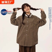 NASA联名春秋复古条纹衬衫男日系情侣宽松条纹长袖衫外套女