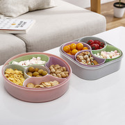 创意过年干果盘家用客厅水果盘，分格带盖糖果盒塑料防潮收纳盘子