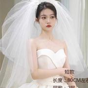 i结婚头纱新娘主婚纱，主纱头饰白色，法式蓬蓬n纱2023求婚礼