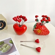 创意爱心水果叉，家用草莓水果签西餐厅可爱食品，叉子环保不锈钢竹签