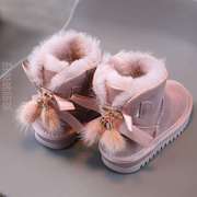 儿童羊毛亲子靴靴子一体，女童雪地冬季女鞋，*短靴公主皮毛防水儿童