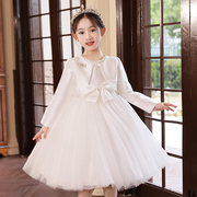 儿童粉色蓬蓬公主裙子花童，白色婚纱裙女童礼服连衣裙套装表演出服