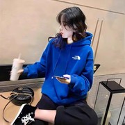 宽松大码纯棉连帽卫衣女加绒加厚保暖秋冬潮ins克莱因蓝潮牌外套