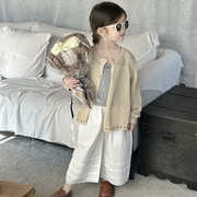 女童镂空针织衫外套，春装2024韩版时髦儿童毛衣开衫上衣春季