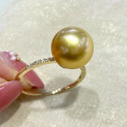 珍妮芙珠宝10-11mm正圆南洋金珍珠(金珍珠，)戒指18k黄金小巧简约戒圈礼物