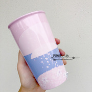 星巴克杯子2020韩国粉色樱花紫色带盖双层马克杯樱花雨