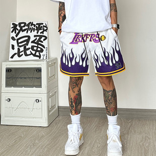 美式创意火焰数字刺绣篮球短裤男生夏季设计感百搭直筒五分运动裤