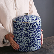 青花瓷茶叶罐大号6斤装陶瓷散装普茶饼密封储存防潮罐家用大茶缸