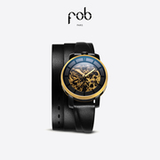 fob手表女款r360法式进口三层黑色薄皮革，表带欧美机械腕表女
