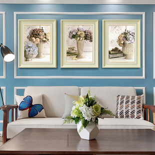 欧式客厅装饰画沙发背景墙挂画卧室，餐厅三联画美式田园花卉挂画