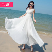 2024白色雪纺连衣裙女夏季气质三亚大摆长裙海边度假沙滩裙