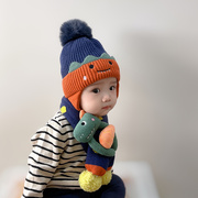 日本宝宝帽子可爱婴儿毛线帽围巾套装冬天男女童帽保暖儿童套头帽
