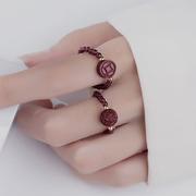 朱砂玫瑰花戒指女小众设计红宝石高级感轻奢食指2024龙本命年新年