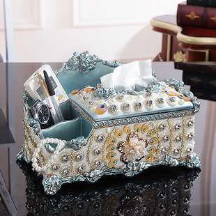 欧式奢华镶钻家用现代纸巾盒多功能，抽纸盒创意客厅收纳盒茶几摆件