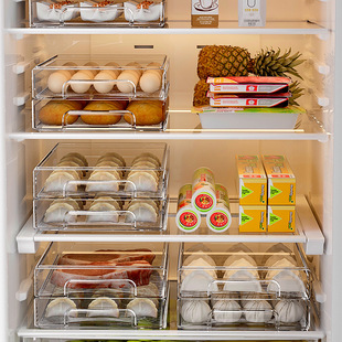 抽屉式冰箱收纳盒可叠加双层饺子，盒抽拉式两层四层多层收纳整理