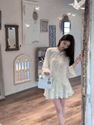 fairyjiang夏季国风刺绣白色，雪纺百褶半身裙，高腰显瘦不规则短裙子