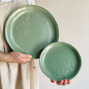 日式简约浮雕芸苔陶瓷碗盘子哑光餐具 西餐盘牛排盘面碗套装微瑕