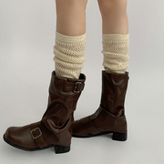 夜间教习室靴袜中筒白色，堆堆袜子女秋季镂空灰色小腿袜过膝长筒袜