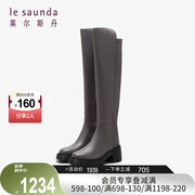 莱尔斯丹2023秋季商场同款时尚，拼接圆头粗跟拉链女鞋长靴4t70401