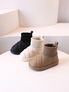 儿童韩版雪地靴洋气连袜短靴，面包鞋2023冬季男女童保暖大棉鞋