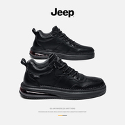 jeep吉普男鞋2024年春季男士，英伦黑色皮鞋，软底运动休闲板鞋男