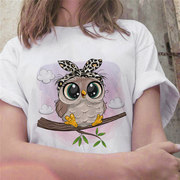 Cute owl T-shirt可爱卡通猫头鹰圆领休闲大码潮流ins短袖t恤女装