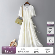 IHIMI天丝气质白色裙子2023夏季显瘦高级感减龄长裙连衣裙女