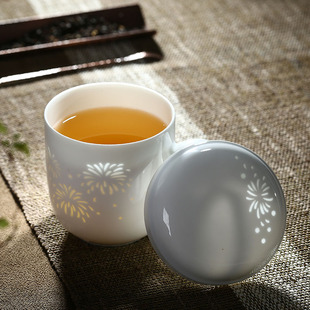 景德镇陶瓷杯子茶水分离泡茶杯带盖过滤喝茶办公杯白瓷玲珑马克杯