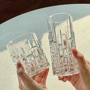 创意方块浮雕玻璃杯ins风小众设计牛奶，咖啡杯家用女透明喝水杯子