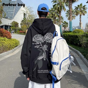 proteusboy卫衣男连帽，冬季男士加绒加厚潮牌衣服，美式春秋外套