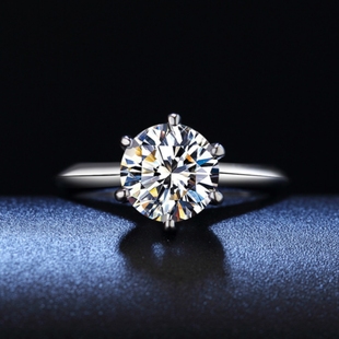 1克拉仿真钻石戒指 女六爪铂金莫桑石指环纯银钻戒个性对戒男礼物
