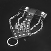 黑色PU皮子弹头铆钉个性朋克戒指手链一体链男女中性饰品表演道具