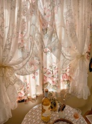 法式复古大花纯棉印花布纱一体，蕾丝风透光不透人半遮光双层窗帘