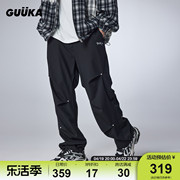 GUUKA黑色直筒美式工装裤男春季潮 青少年收褶撞钉西装裤宽松