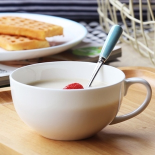 带盖牛奶杯燕麦碗麦片杯陶瓷，早餐杯大容量带把可爱水杯骨瓷杯子勺